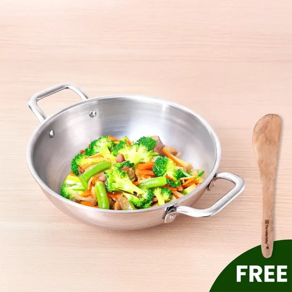 The Indus Valley TurboCuk Tri-ply Stainless Steel Kadai, Premium Quality, 3 Layer Thick Body, 100% Toxin-free, Non-stick, Induction & Gas, Free ?110 Spatula, 1.7/2.7/3.5L