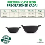 The Indus Valley CASTrong Cast Iron Kadai, Pre-seasoned, Nonstick, 100% Pure, Toxin-free, Induction, 21/25cm, 1.7L/3.3kg - Image 3