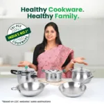 The Indus Valley TurboCuk Tri-ply Stainless Steel Cookware Set: 3L Kadai with Lid + 1.4L Fry Pan, Premium Quality, 3 Layer Thick Body, 100% Toxin-free, Non-stick, Induction & Gas - Image 2