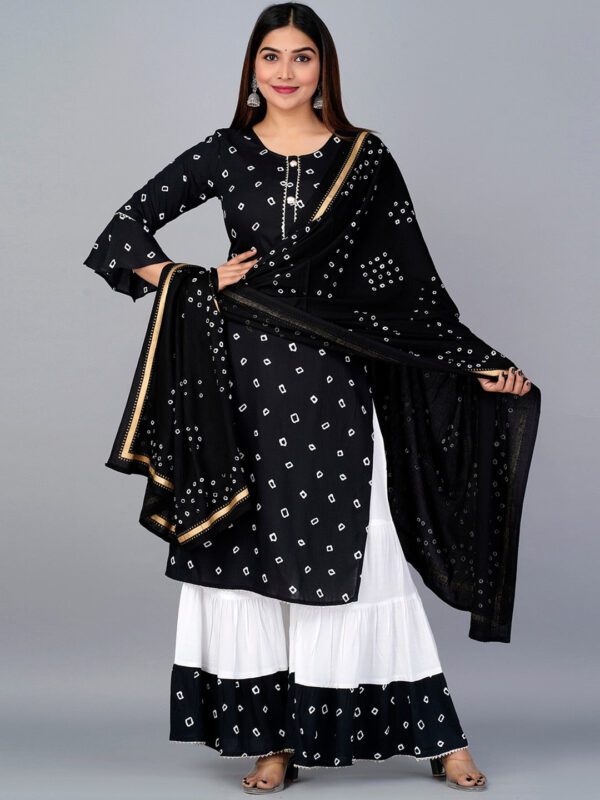 Kalini Bandhani Printed Kurta with Sharara & Dupatta