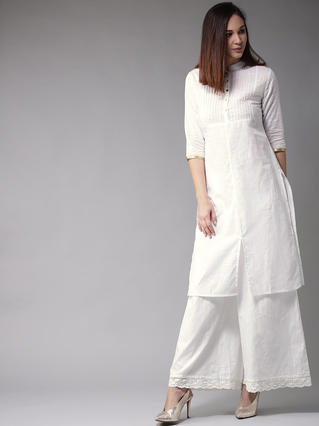 11521007097550-herenow-women-white-solid-straight-kurta-4821521007097492-1 Here&Now Women White Solid Straight Kurta - Image 1