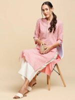 Anubhutee Peach-Coloured & White Khari Printed Straight Kurta - Image 4