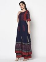Aniyah Rayon Navy Blue Color Block Print Anarkali kurta (AN-177K) - Image 3