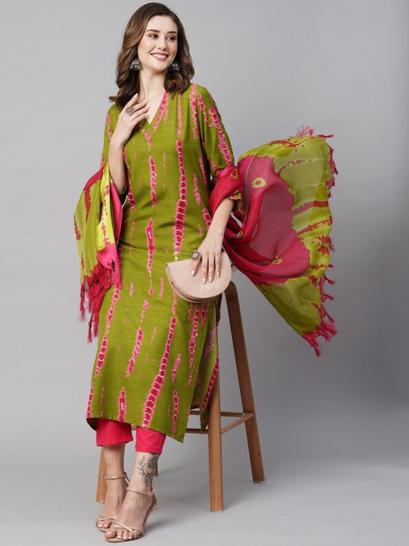 Indian Clothing Kalini Bandhani Printed Regular Kurta With Trousers & Dupatta