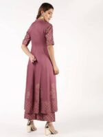 Aniyah Rayon Block Print Flared Anarkali Kurta Dusty Pink (AN-157K) - Image 3