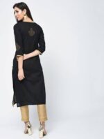 Aniyah Cotton Block Printed Black Color Straight Kurta (AN-123K) - Image 3