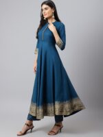 Khushal K Women Blue Ethnic Motifs Empire Kurta with Trousers & With Dupatta - Image 7