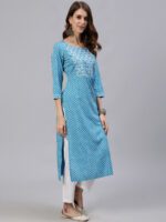 Jaipur Kurti Blue & White Floral Printed Women Kurta - Image 4