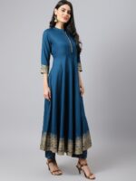 Khushal K Women Blue Ethnic Motifs Empire Kurta with Trousers & With Dupatta - Image 4