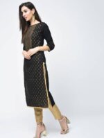 Aniyah Cotton Block Printed Black Color Straight Kurta (AN-123K) - Image 2
