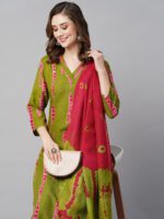 Indian Clothing Kalini Bandhani Printed Regular Kurta With Trousers & Dupatta - Image 2