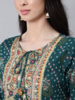 Anubhutee Teal Ethnic Motifs Printed Empire Thread Work Pure Cotton Kurta with Trousers & With Dupatta - Image 5