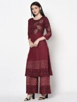 Aniyah Rayon Maroon Color Block Print Straight Kurta (AN-185K) - Image 3
