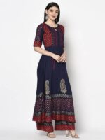 Aniyah Rayon Navy Blue Color Block Print Anarkali kurta (AN-177K) - Image 4