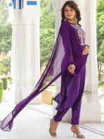 Kalini Floral Embroidered Mandarin Collar Regular Mirror Work Kurta & Trousers & Dupatta - Image 5