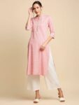Anubhutee Peach-Coloured & White Khari Printed Straight Kurta
