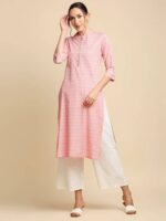 Anubhutee Peach-Coloured & White Khari Printed Straight Kurta