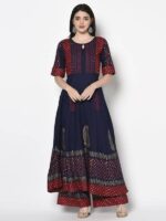 Aniyah Rayon Navy Blue Color Block Print Anarkali kurta (AN-177K)