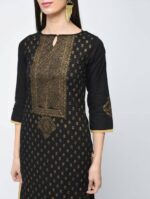 Aniyah Cotton Block Printed Black Color Straight Kurta (AN-123K) - Image 4
