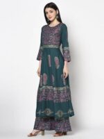 Aniyah Rayon Teal Blue Color Block Print Anarkali Kurta (AN-221K) - Image 3