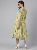 Janasya Women's Yellow Georgette Floral Printed Flared Western Dress - Image 5