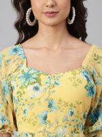 Janasya Women's Yellow Georgette Floral Printed Flared Western Dress - Image 6