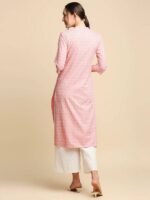 Anubhutee Peach-Coloured & White Khari Printed Straight Kurta - Image 3