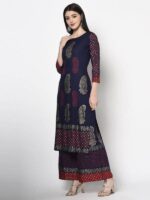 Aniyah Rayon Navy Blue Color Block Print Straight kurta (AN-180K) - Image 3