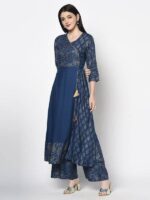 Indian Clothing Aniyah Rayon Blue Color Foil Print Angrakha Anarkali Kurta (AN-208K) - Image 3