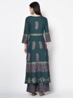 Aniyah Rayon Teal Blue Color Block Print Anarkali Kurta (AN-221K) - Image 2