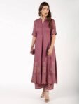 Aniyah Rayon Block Print Flared Anarkali Kurta Dusty Pink (AN-157K)