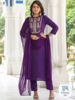 Kalini Floral Embroidered Mandarin Collar Regular Mirror Work Kurta & Trousers & Dupatta - Image 4