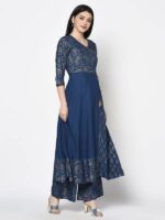 Indian Clothing Aniyah Rayon Blue Color Foil Print Angrakha Anarkali Kurta (AN-208K) - Image 4
