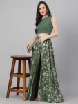 Janasya Women's Olive Green Crepe Solid Lehenga Choli With Pant
