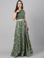 Janasya Women's Olive Green Crepe Solid Lehenga Choli With Pant - Image 2