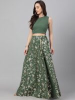 Janasya Women's Olive Green Crepe Solid Lehenga Choli With Pant - Image 3