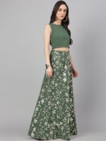 Janasya Women's Olive Green Crepe Solid Lehenga Choli With Pant - Image 4