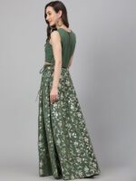 Janasya Women's Olive Green Crepe Solid Lehenga Choli With Pant - Image 5