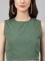 Janasya Women's Olive Green Crepe Solid Lehenga Choli With Pant - Image 6