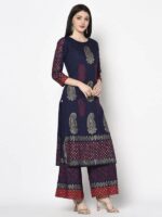 Aniyah Rayon Navy Blue Color Block Print Straight kurta (AN-180K) - Image 4