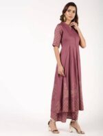 Aniyah Rayon Block Print Flared Anarkali Kurta Dusty Pink (AN-157K) - Image 2