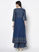 Indian Clothing Aniyah Rayon Blue Color Foil Print Angrakha Anarkali Kurta (AN-208K) - Image 2