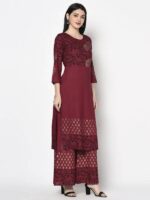 Aniyah Rayon Maroon Color Block Print Straight Kurta (AN-185K) - Image 4